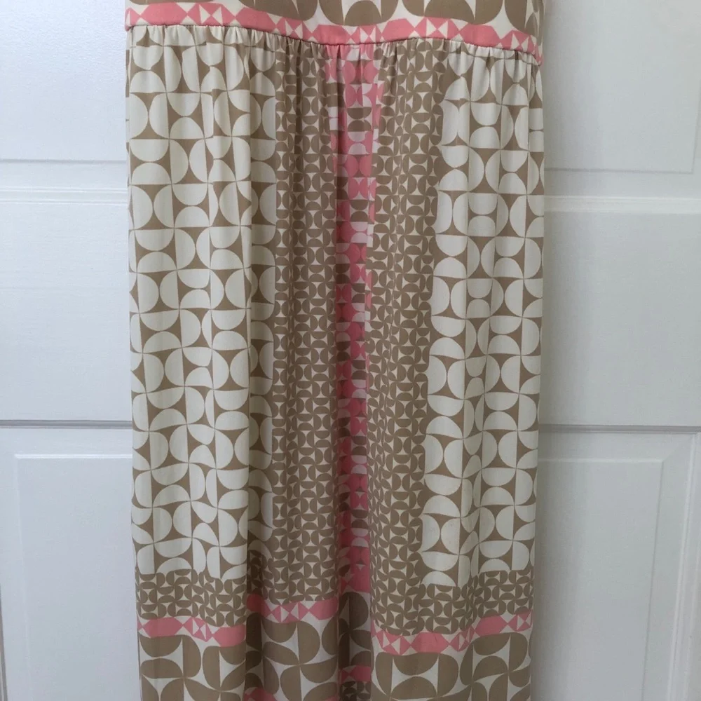 London Times Pink and Beige Geometric Pattern Stretchy Lightweight Dress size 4 - Picture 5 of 6